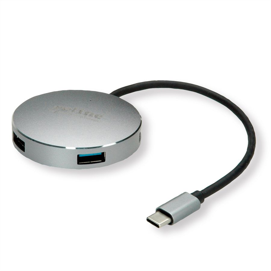 ROLINE USB 3.2 Gen 1 hub, rond, 4-voudig, type C aansluitkabel