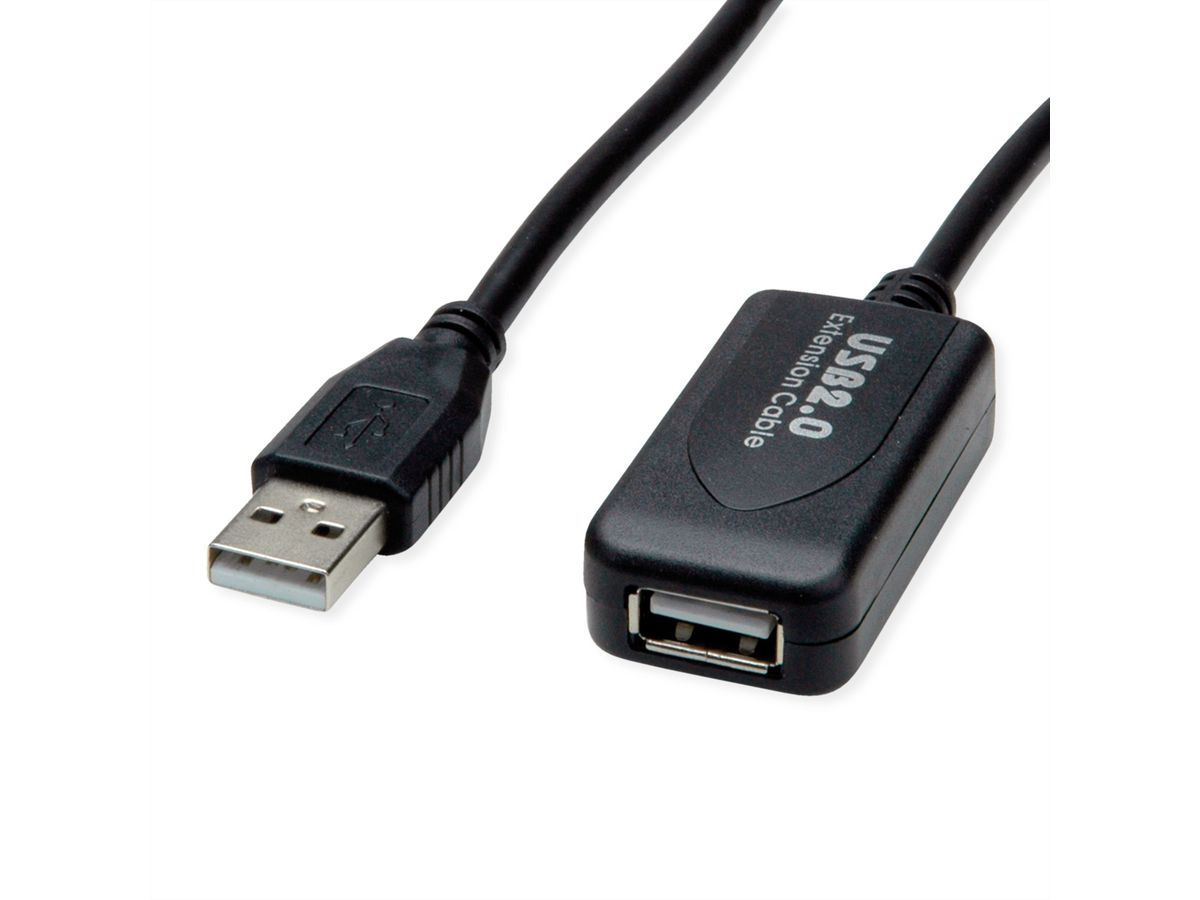 STANDAARD USB 2.0-verlengkabel, actief, met repeater, zwart, 15 m