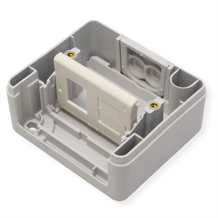 TELEGÄRTNER opbouwbehuizing IP44,75x86x58, grijs, met montage-inzetstuk voor 2xAMJ-module