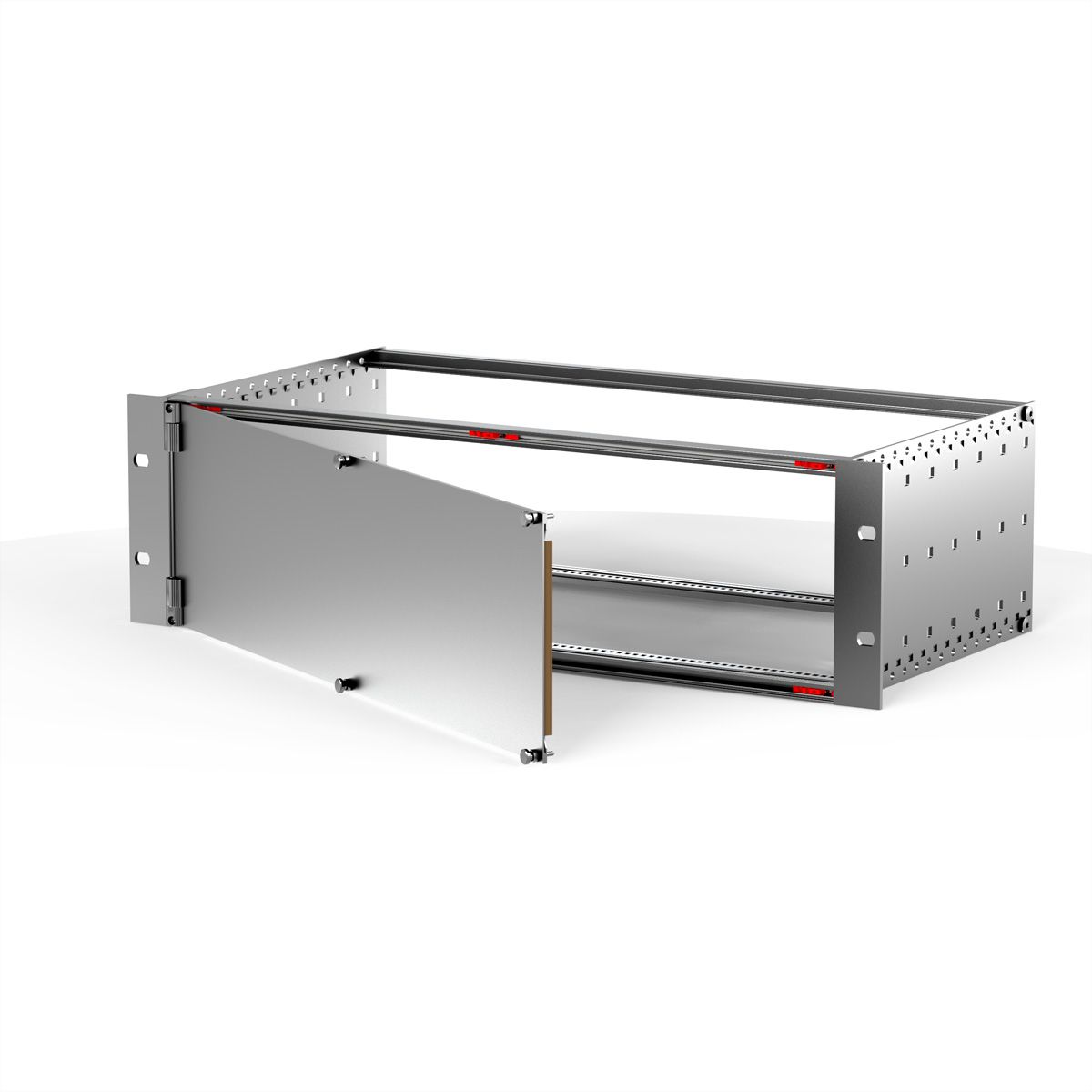 SCHROFF voorpaneel, afgeschermd, zijdelings scharnierend, 3 HE, 84 HP, 2,5 mm, Al, vooraan geanodiseerd, achteraan geleidend