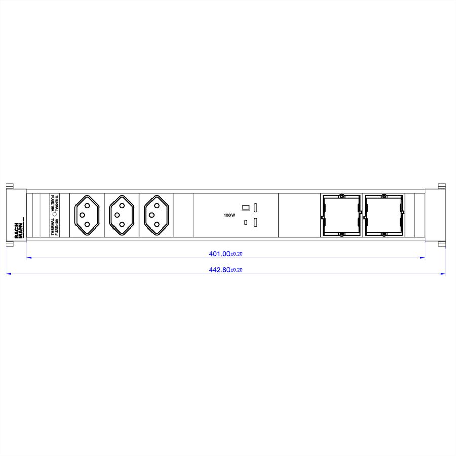 BACHMANN CONFERENCEF XL 3xCH 0°, 1xUSB C/C 100W 2xCM