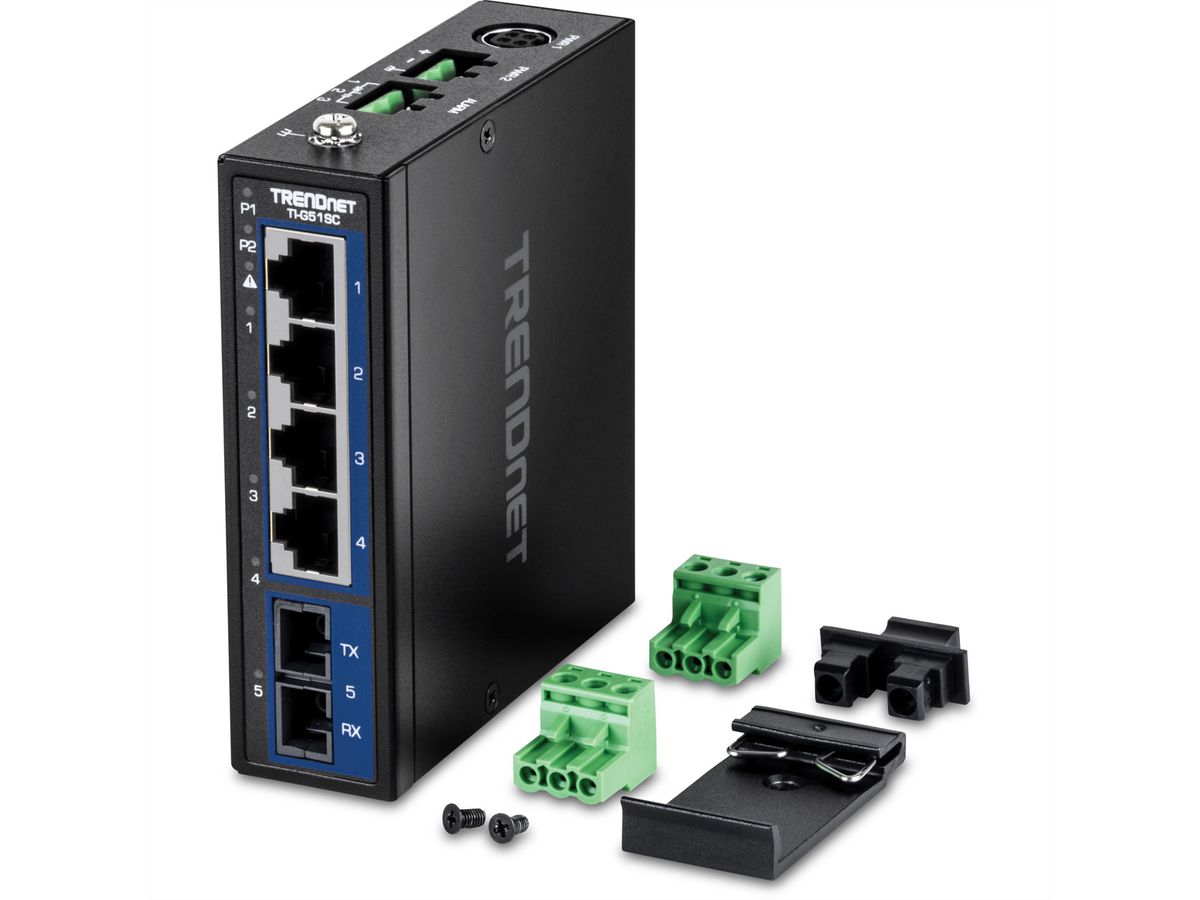TRENDnet TI-G51SC 5-poorts Gigabit Switch Industriële DIN-rail met MM SC-poort