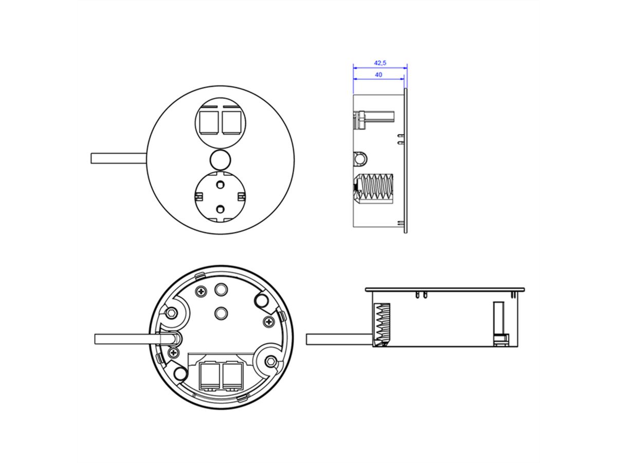 BACHMANN TWIST 1x geaard stopcontact, 2x keystone, GST18 connector, chroom, 0,2 m