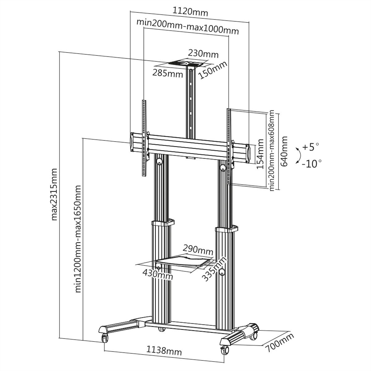 ROLINE LCD/TV Mobile Cart, up to 100 kg, silver