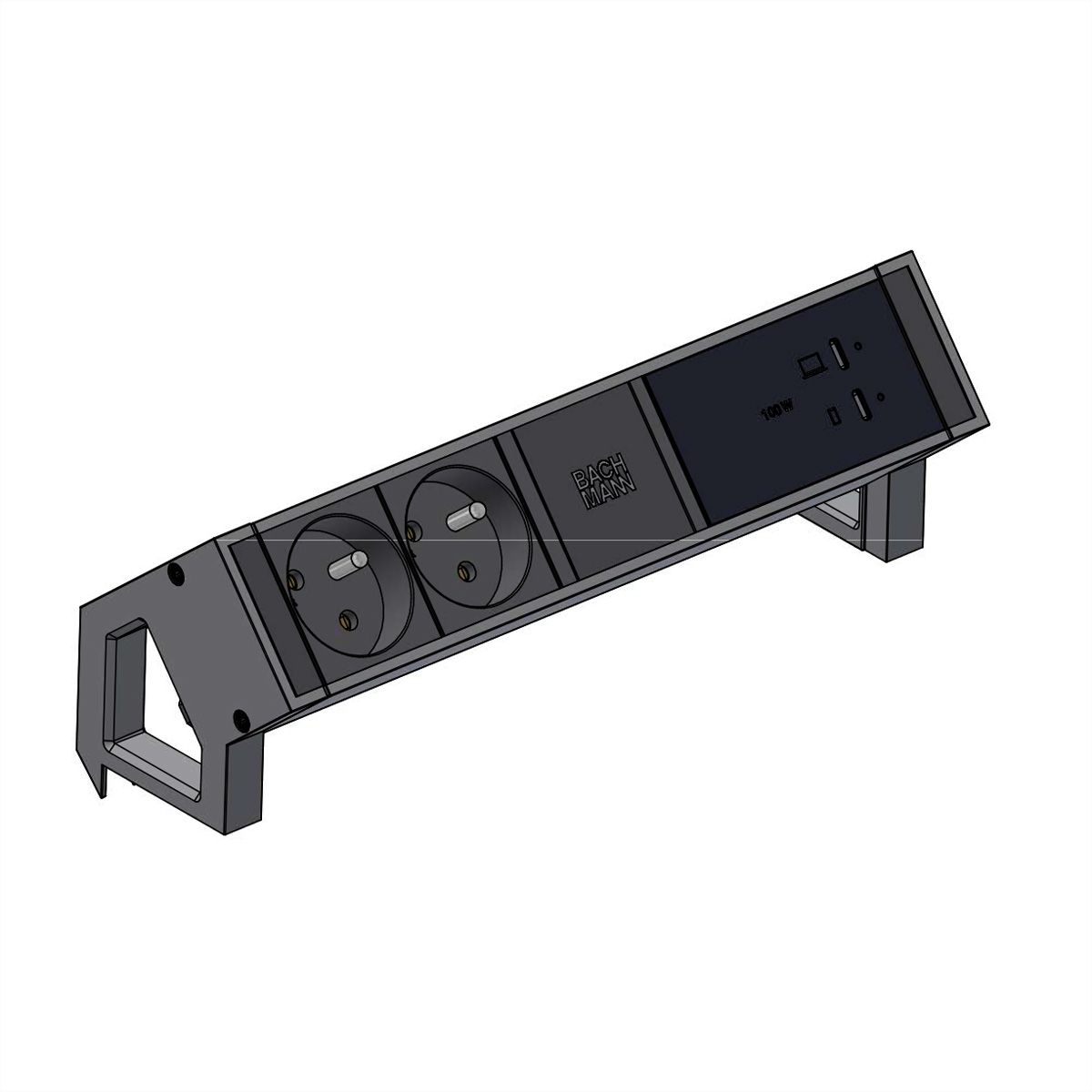 BACHMANN DESK2 2xUTE 1xUSB C/C 100W, L=0,2m INOX