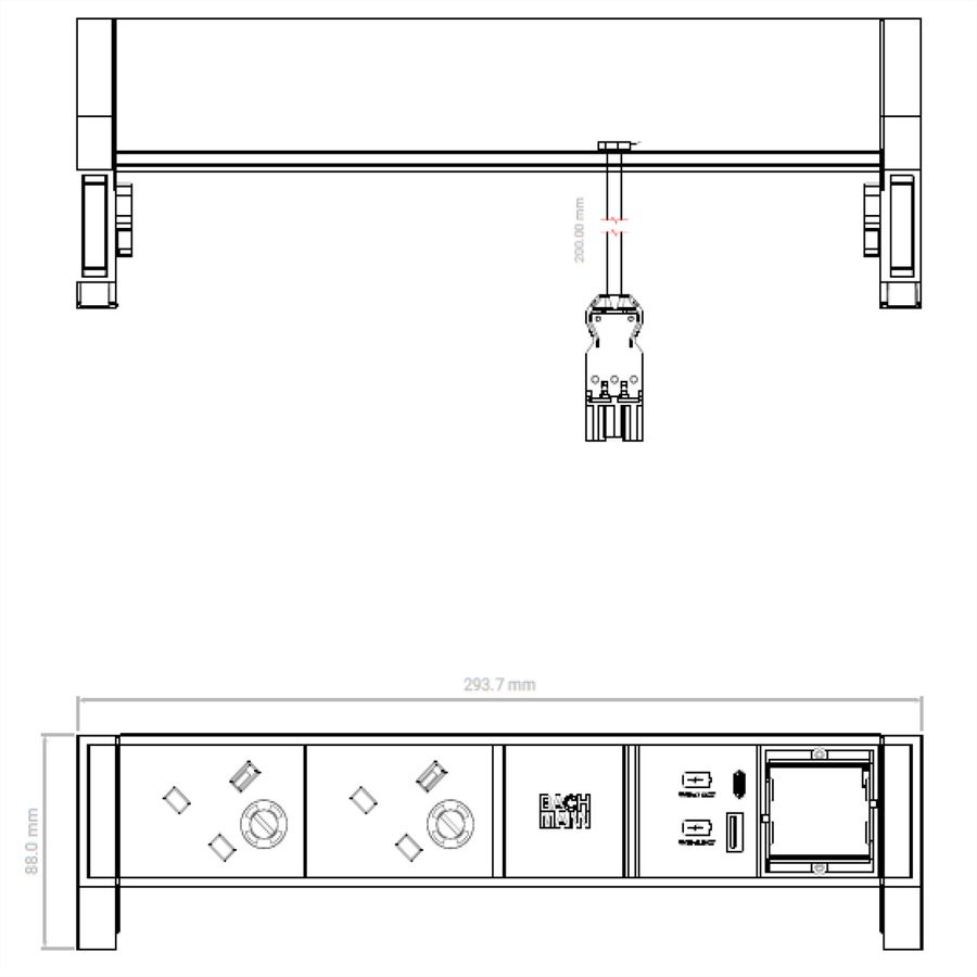 BACHMANN DESK2 2xUK 1xUSB A/C 22W 1xCM, 0.2m GST18 RAL9005 United Kingdom
