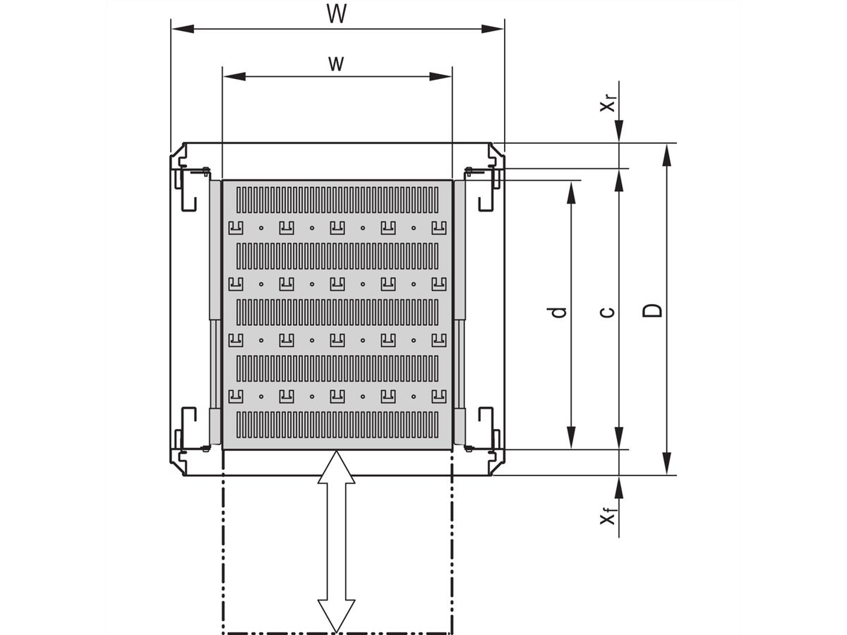 SCHROFF 19" uitschuifbare plank voor Varistar, Novastar, Eurorack, 70 kg, RAL 7021, 553W 900D