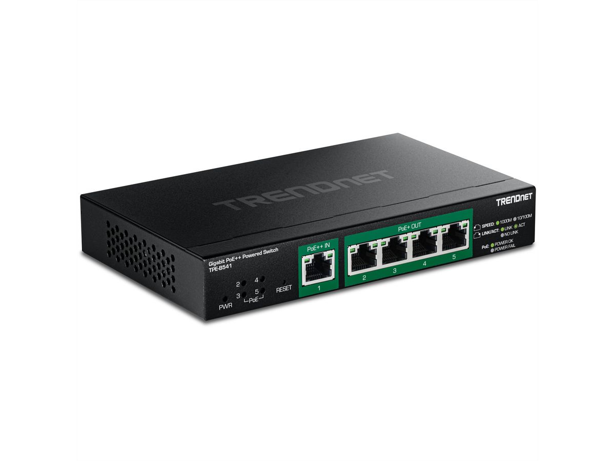 TRENDnet TPE-B541 Gigabit PoE++ Powered  5-Port Managed Switch PoE Passthrough
