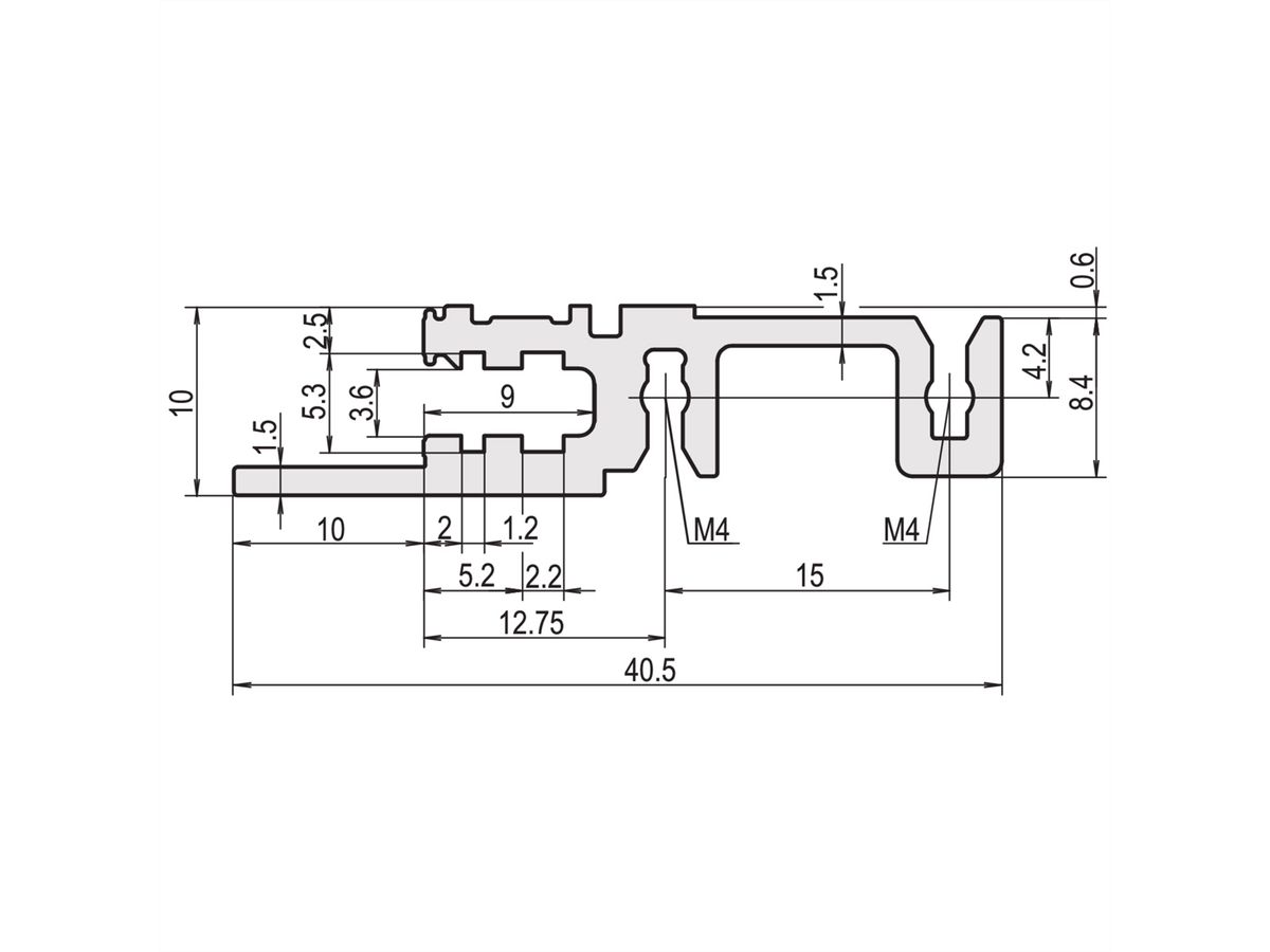 SCHROFF horizontale rail, voorzijde, type H-LD, zwaar, lange lip, voor IEEE toepassing, 42 HP