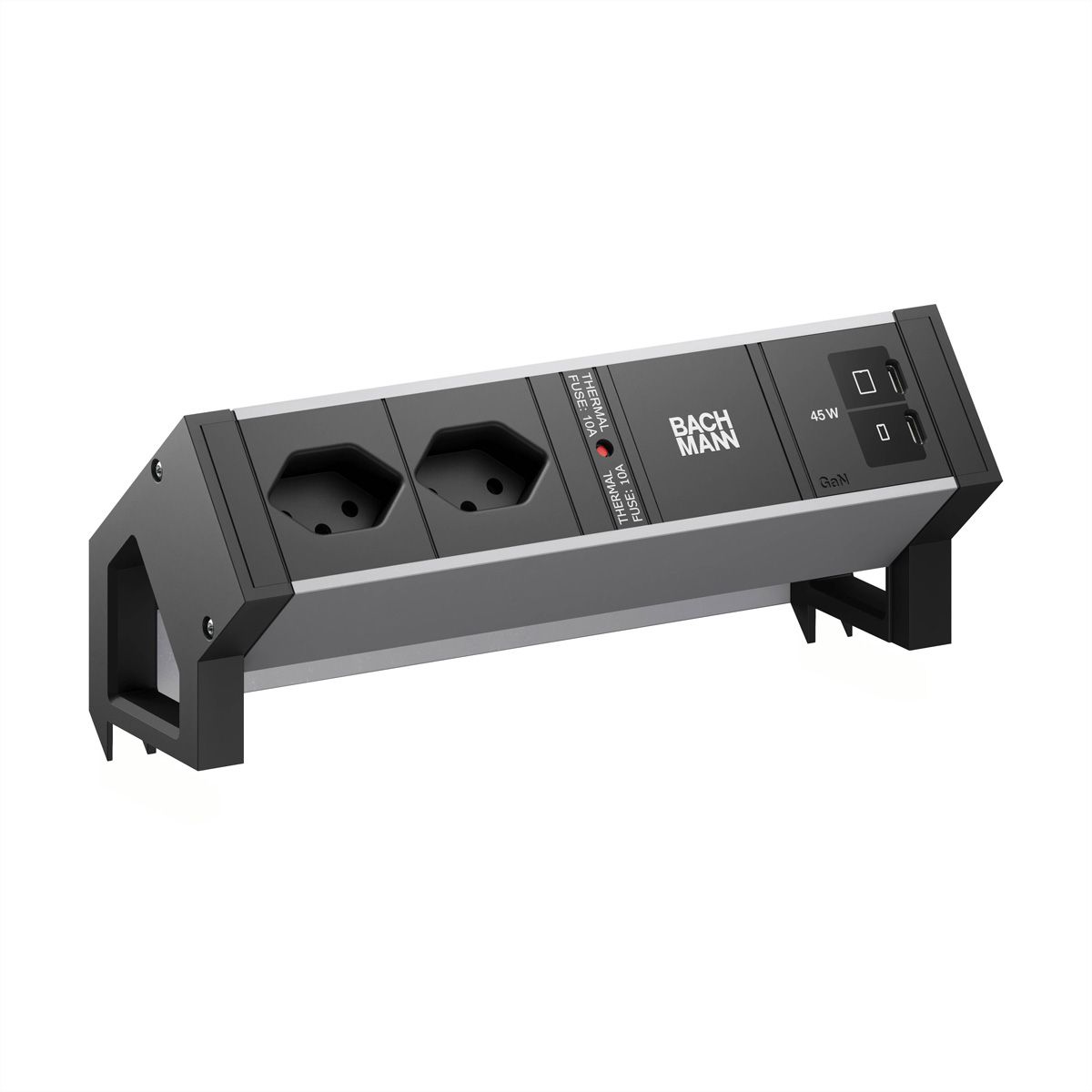 BACHMANN DESK2 ALU BLACK 2xCH 90°, 1xUSB C/C45W L=0,2m
