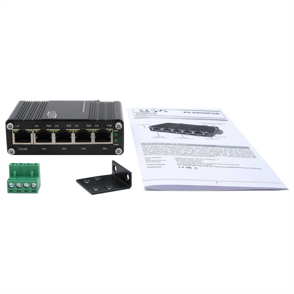 EXSYS EX-62020PoE 5-poorts industriële Ethernet Switch PoE