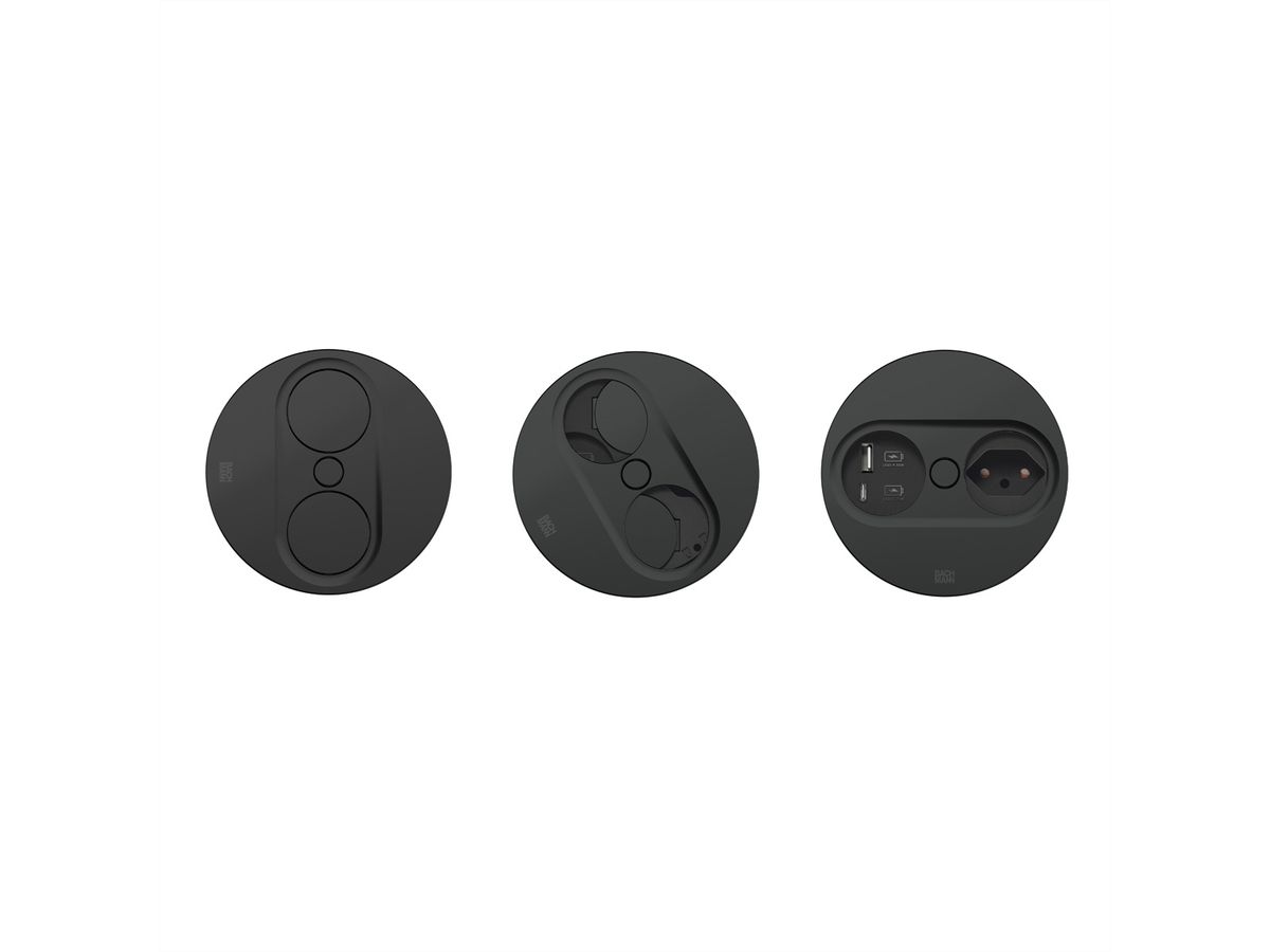 BACHMANN TWIST2 1xCH 1xUSB A/C 22W, L=2,0m T12 RAL9005 30GE rund