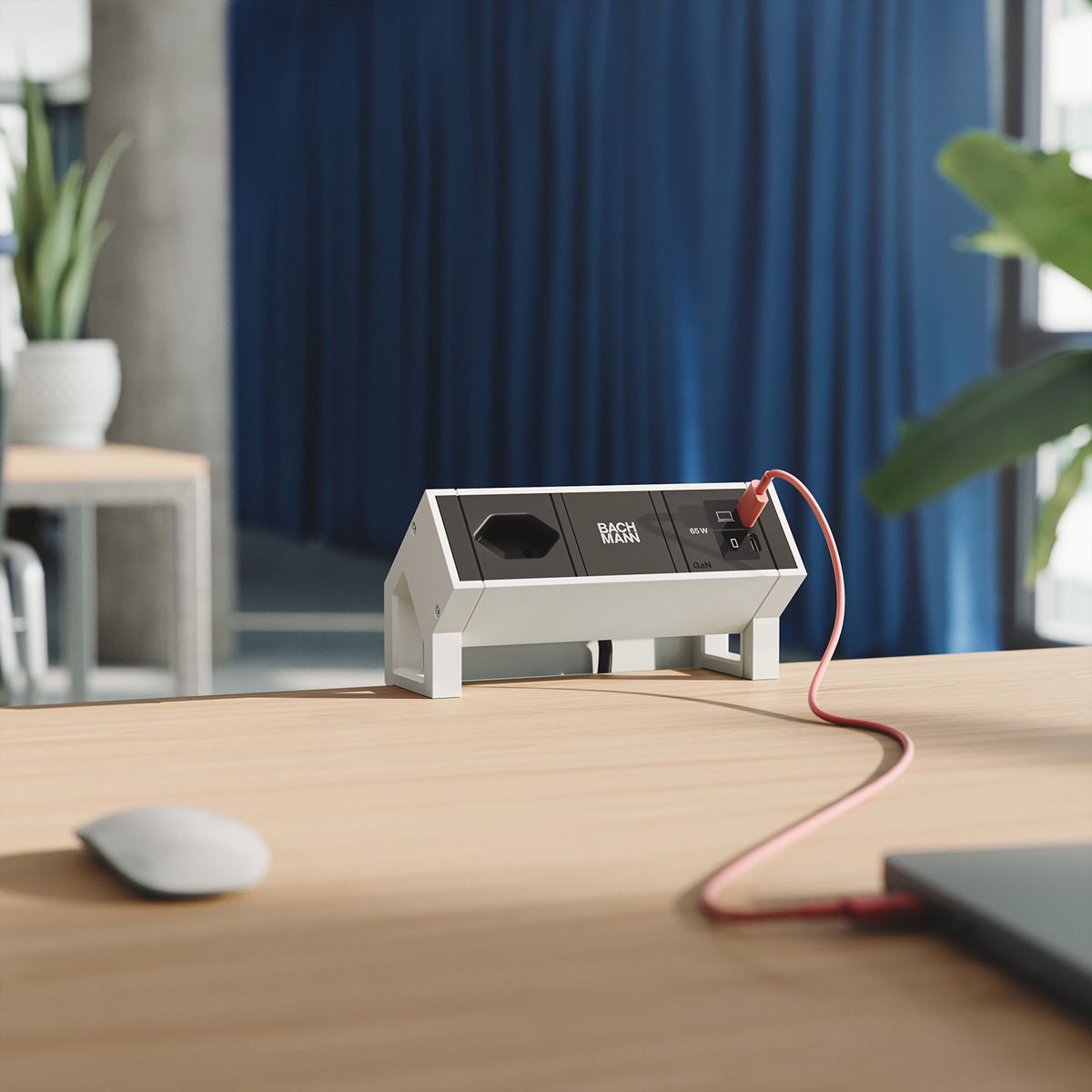 BACHMANN DESK2 1xCH 90° 1xUSB C/C 65W, L=0.2m RAL9010