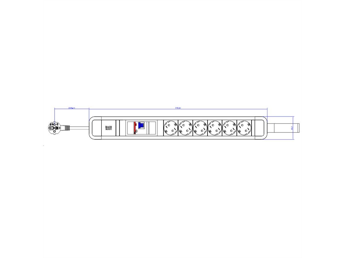 BACHMANN PRIMO 2 6xCEE7/3 1xFI with loop 2.0m CEE7/7 RAL6028