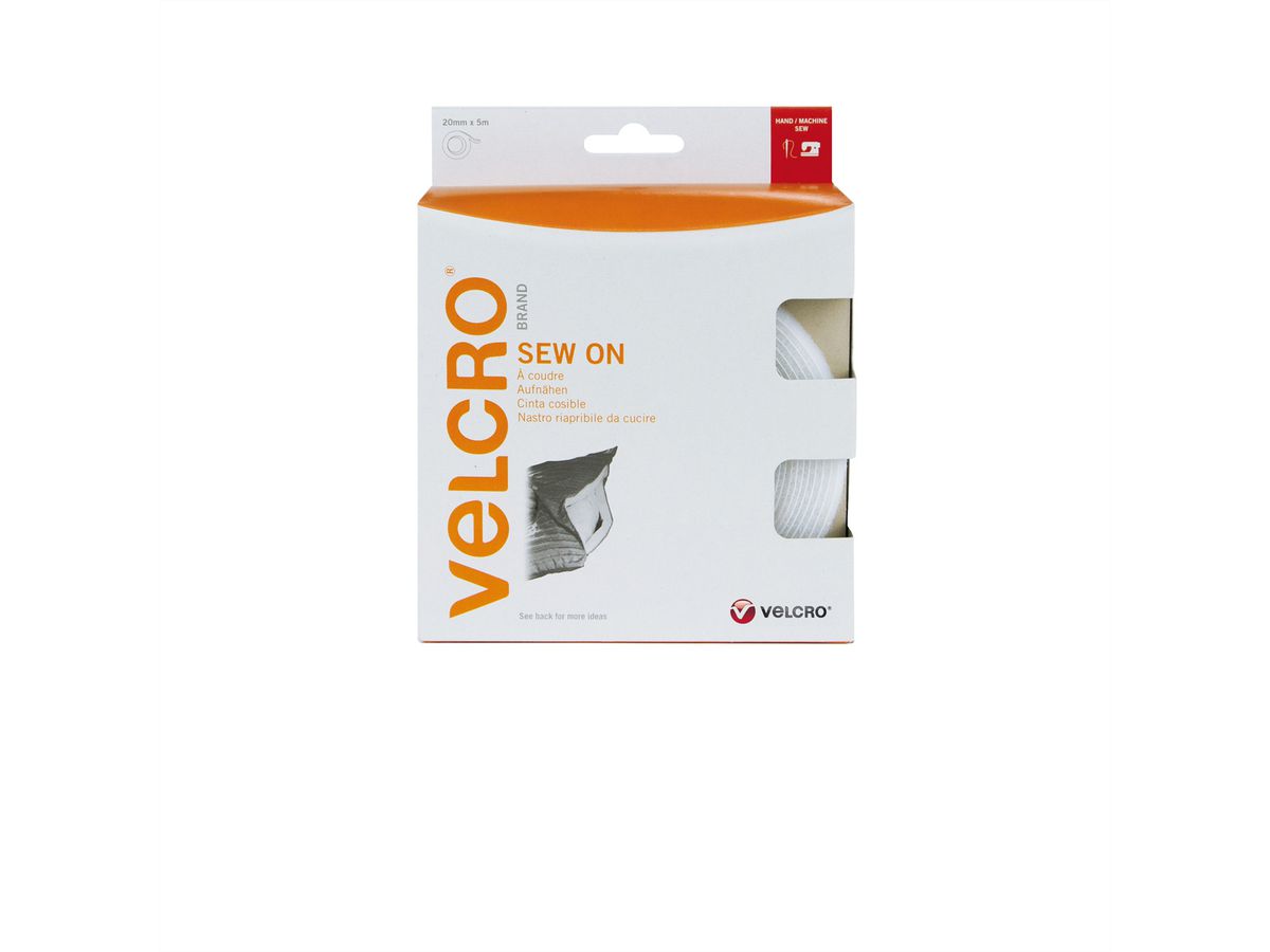 VELCRO® klittenband om te naaien met haken en lussen 20 mm x 5 m wit