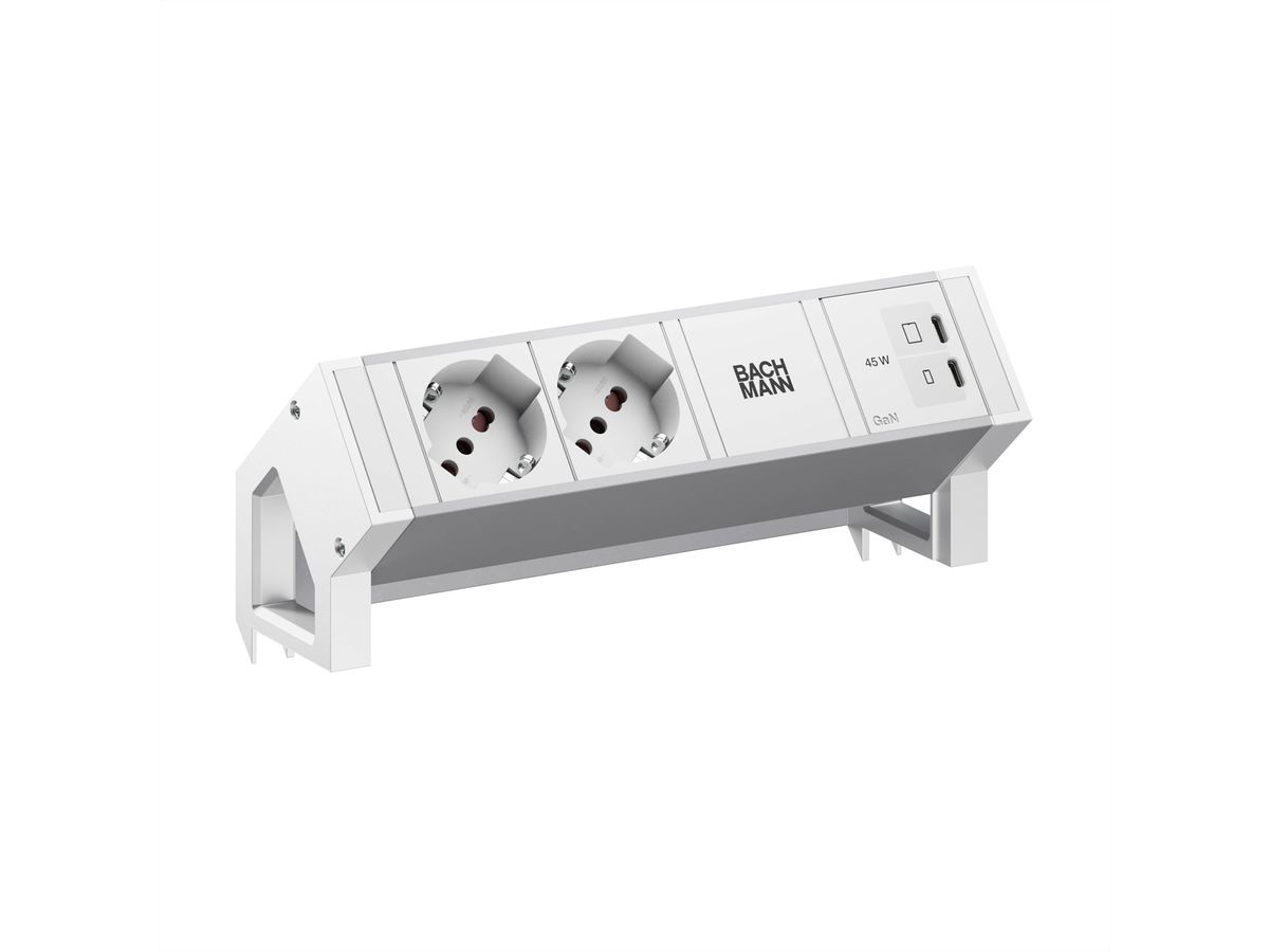 BACHMANN DESK2 ALU WHITE 2xP40, 1xUSB C/C 45W L=0.2m RAL9010