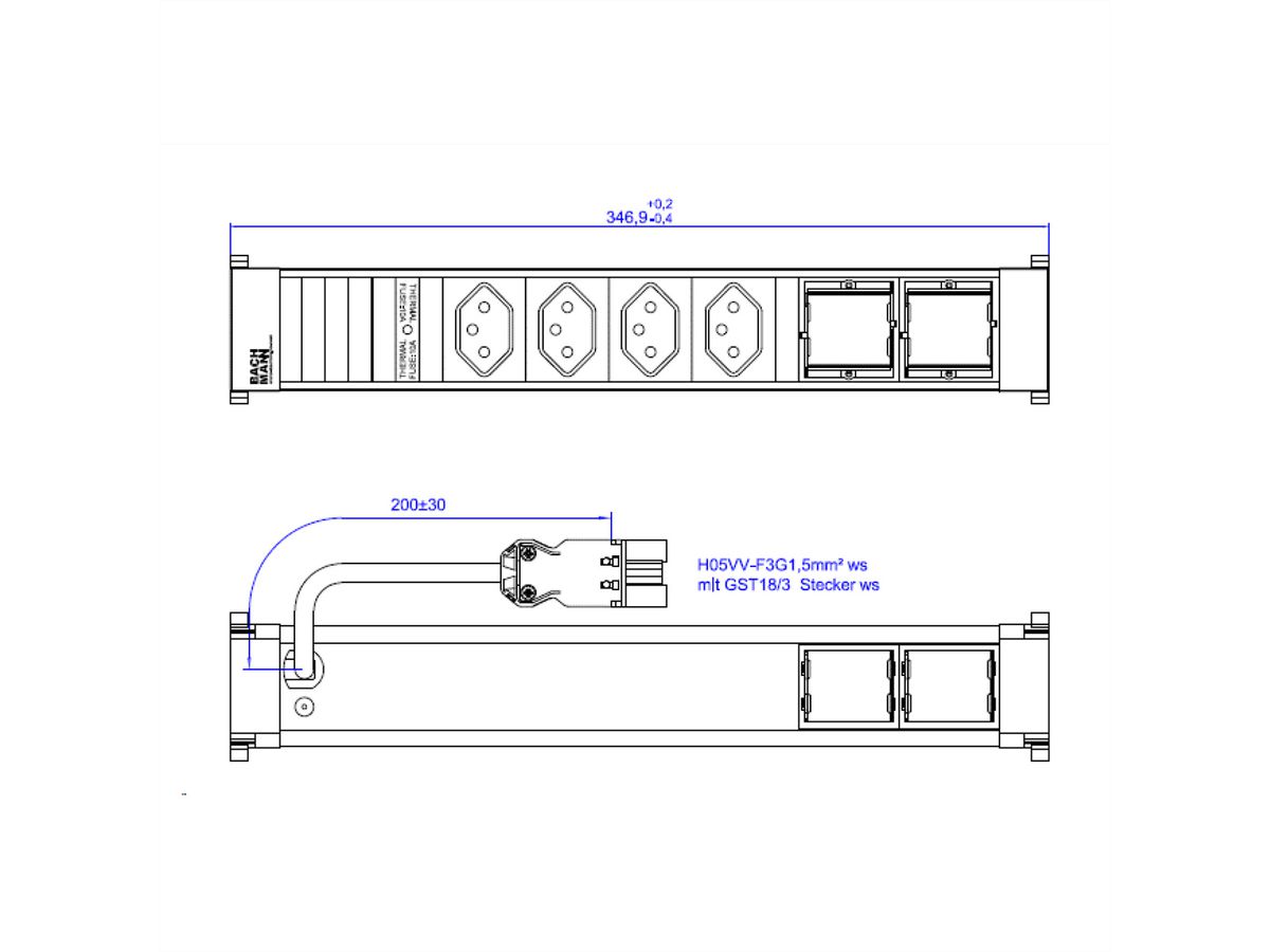 BACHMANN POWER FRAME 4xCH 0° 2xCM 0,2m GST18 RAL9010