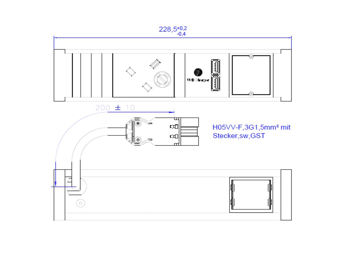 BACHMANN VENID 1xUK USB Charger, 1xCM 0.2m GST18 United Kingdom