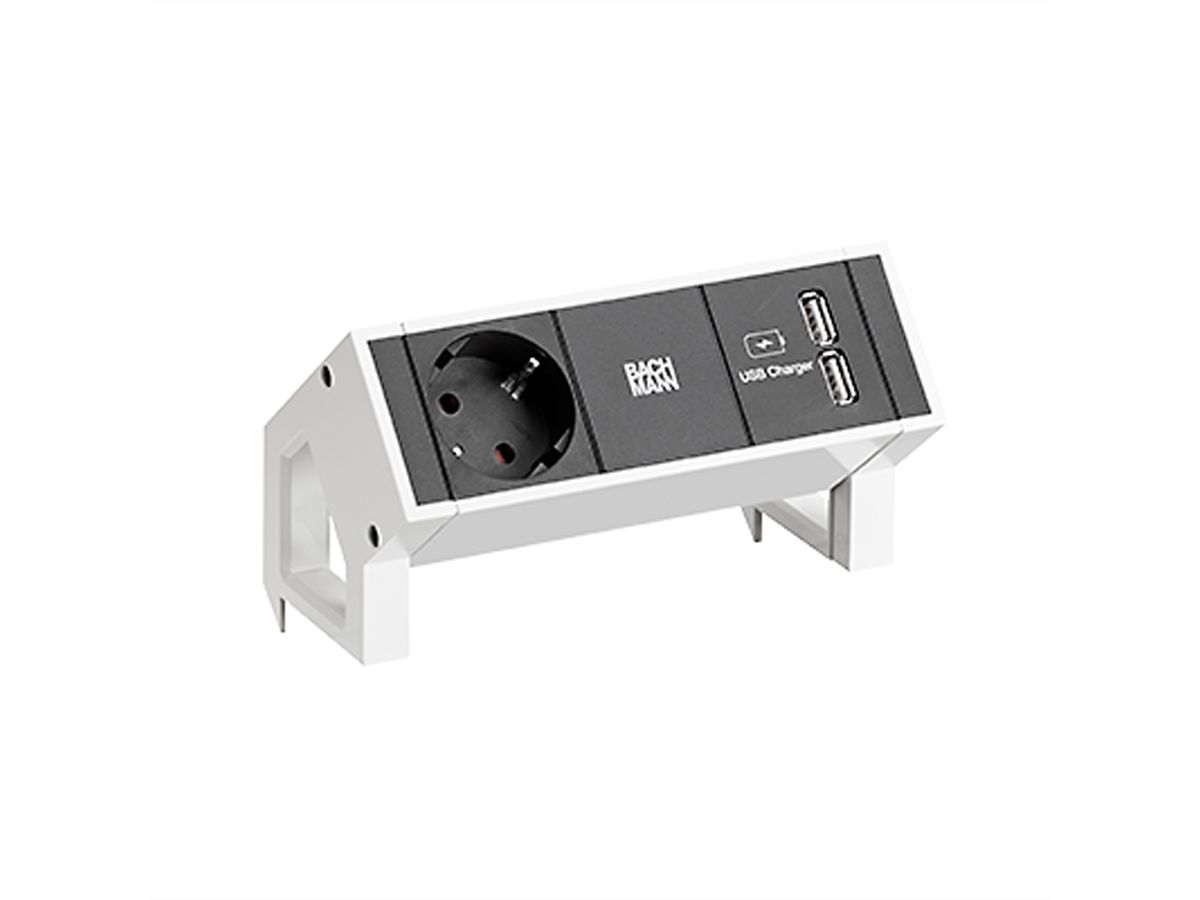 BACHMANN DESK2 1xCEE7/3 USB Charger, Current 0.2m GST18 RAL9010