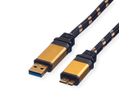 ROLINE GOLD USB 3.2 Gen 1 kabel, USB A - Micro B, M/M, Retail Blister, 0,8 m