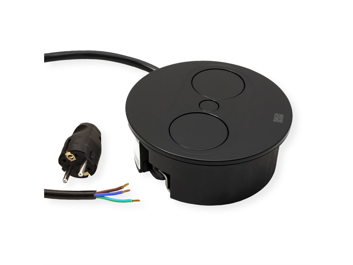 BACHMANN TWIST 2 1xUTE 1xUSB A/C 22W 2.0m AEH RAL9005 30GE round
