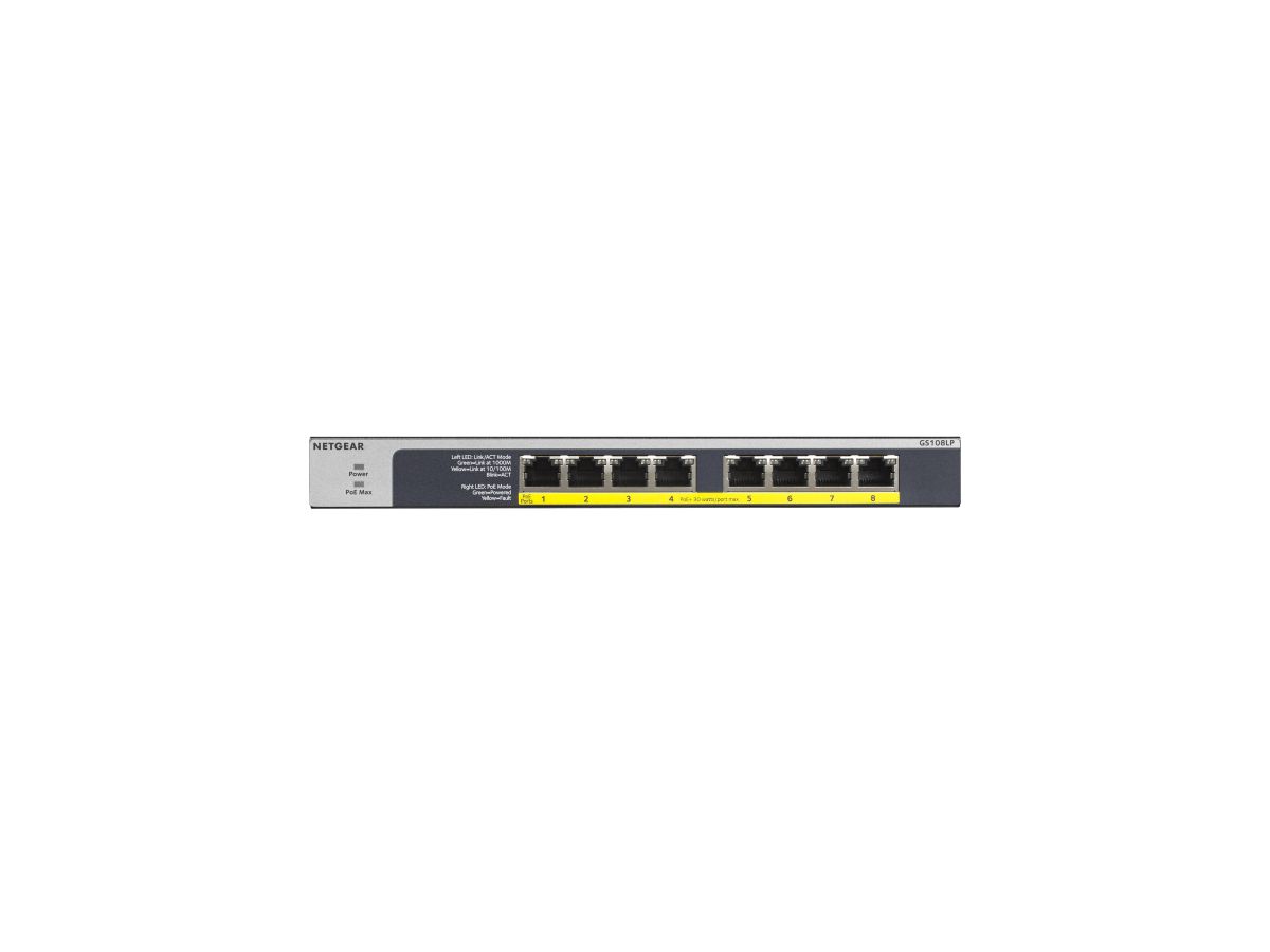 Netgear GS108LP Unmanaged Gigabit Ethernet (10/100/1000) Black,Grey 1U Power over Ethernet (PoE)
