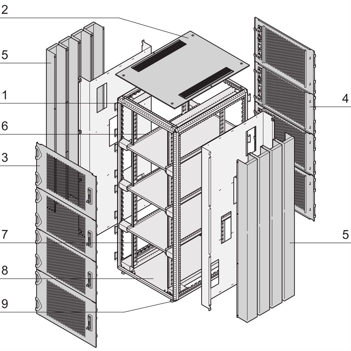 SCHROFF Varistar systeemkast, RAL 7021, 4 vakken, 42 HE, 2000H, 800W, 1000D