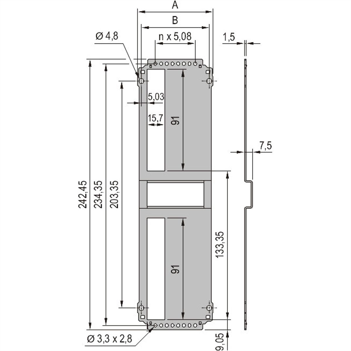 SCHROFF Insteekeenheid met frame Achterpaneel, uitsparing voor een connector, 6 HE, 8 PK