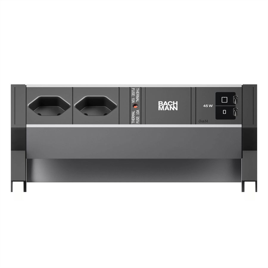 BACHMANN DESK2 ALU BLACK 2xCH 90°, 1xUSB C/C45W L=0,2m