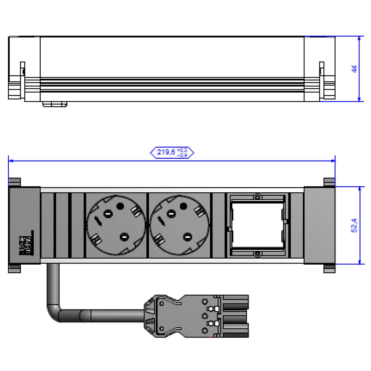 BACHMANN POWER FRAME Klein 2x Geaard stopcontact 1x ABD