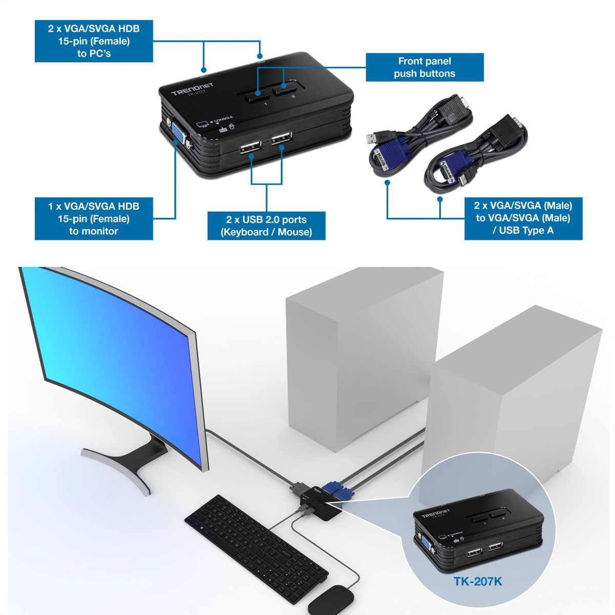 TRENDnet 2-Port USB KVM Switch