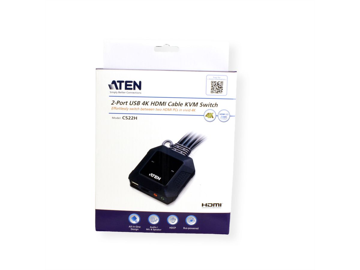 ATEN CS22H 2-Poorts USB 4K HDMI KVM Switch