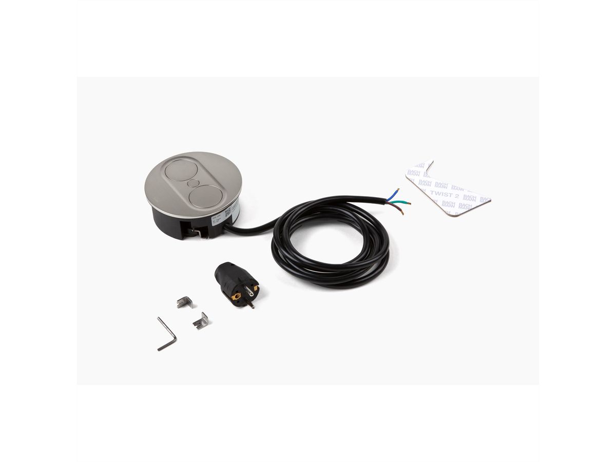 BACHMANN TWIST 2 1xCEE7/3 1xUSB A/C 22W 2.0m AEH stainless steel look round