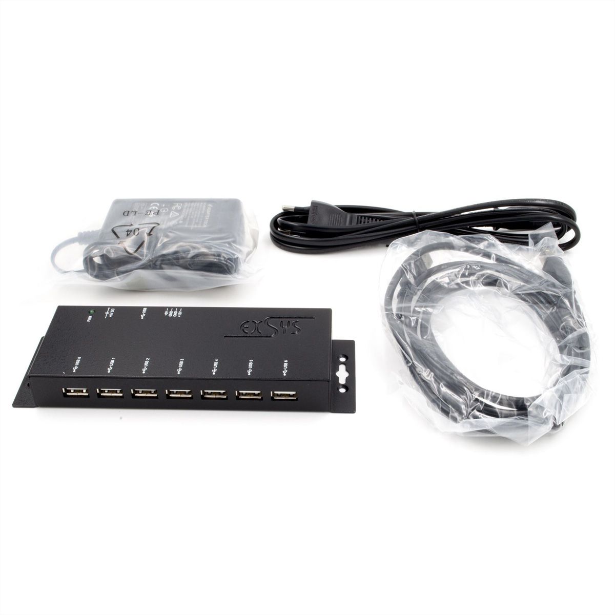 EXSYS EX-1177-2S USB 2.0 Hub mit 7 Ports 15KV ESD Überspannungs-Schutz