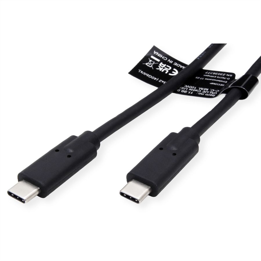 VALUE USB4 Gen3x2 Kabel, C-C, M/M, 8K UHD-2, 40Gbit/s, 100W, zwart, 0,5 m