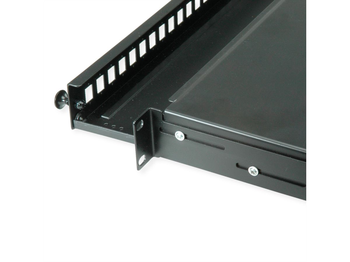 VALUE 19" glasvezel patchbox, leeg 1 HE, uittrekbaar, geschikt voor 24x SC-DX of 24x LC 4-voudig