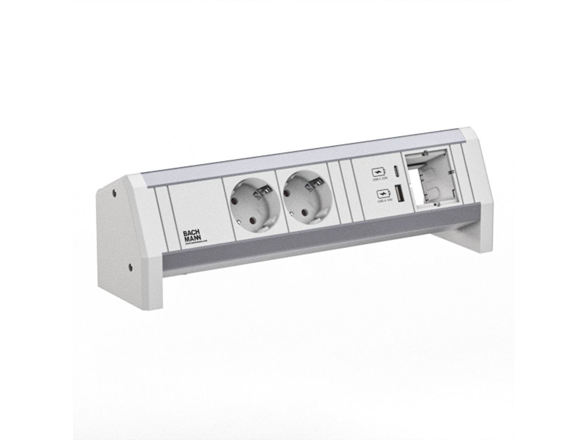 BACHMANN DESK 2xCEE7/3 1xUSB A/C 22W 1xCM GST18 RAL9010