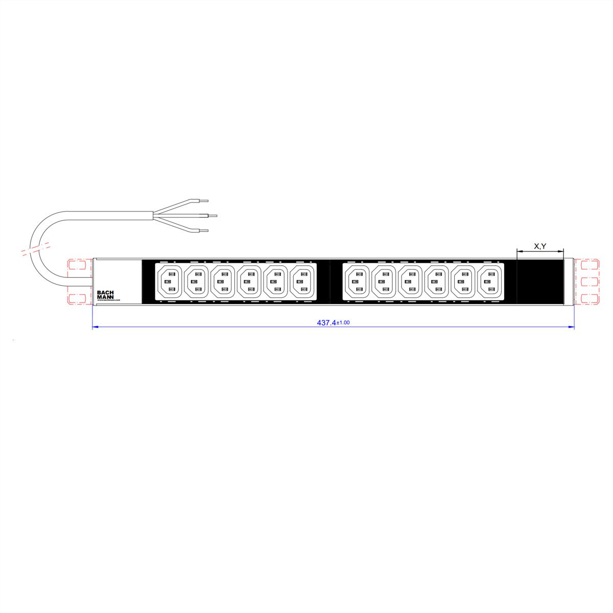 BACHMANN 19" 1HE 12x C13 1x aansluitblok