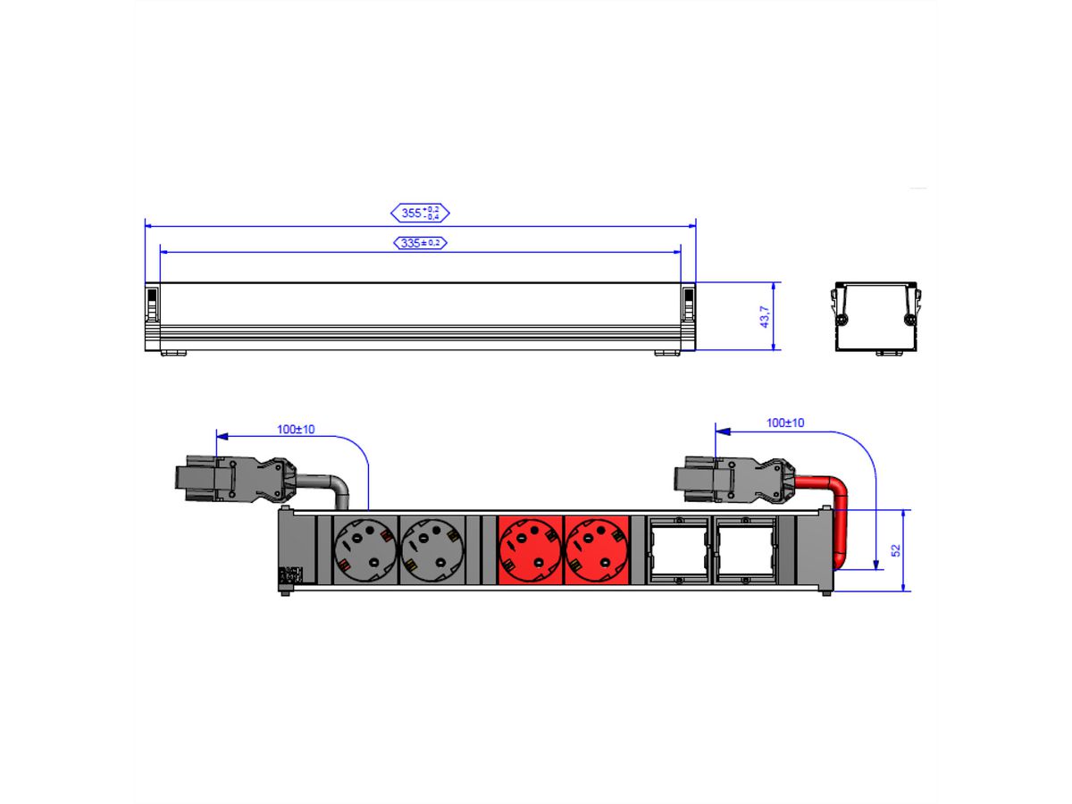 BACHMANN CONI 2xCEE7/3 2xCEE7/3 rt, earthing contact 2xblack+2xred