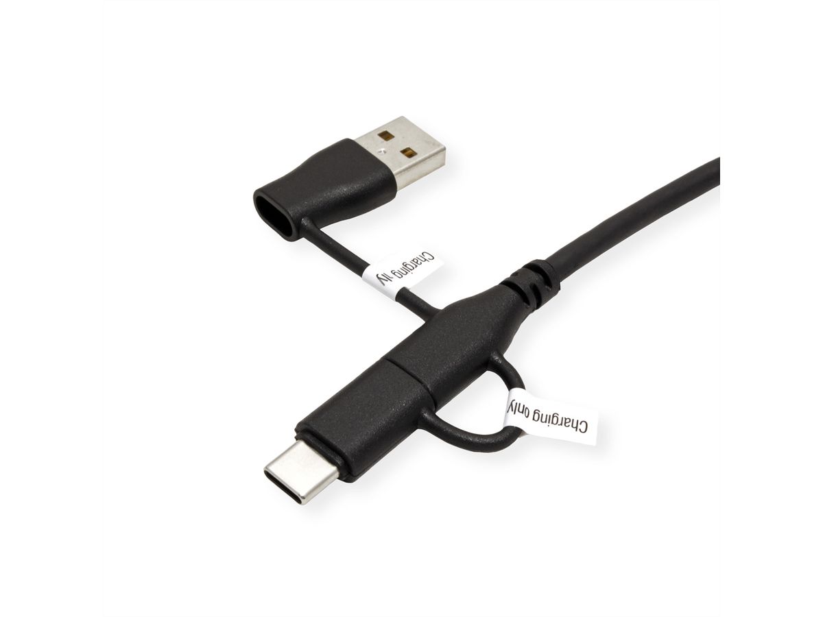 ROLINE USB 2.0-kabel type C, M/M, met adapters voor gegevensblokkering type A+C, 1 m