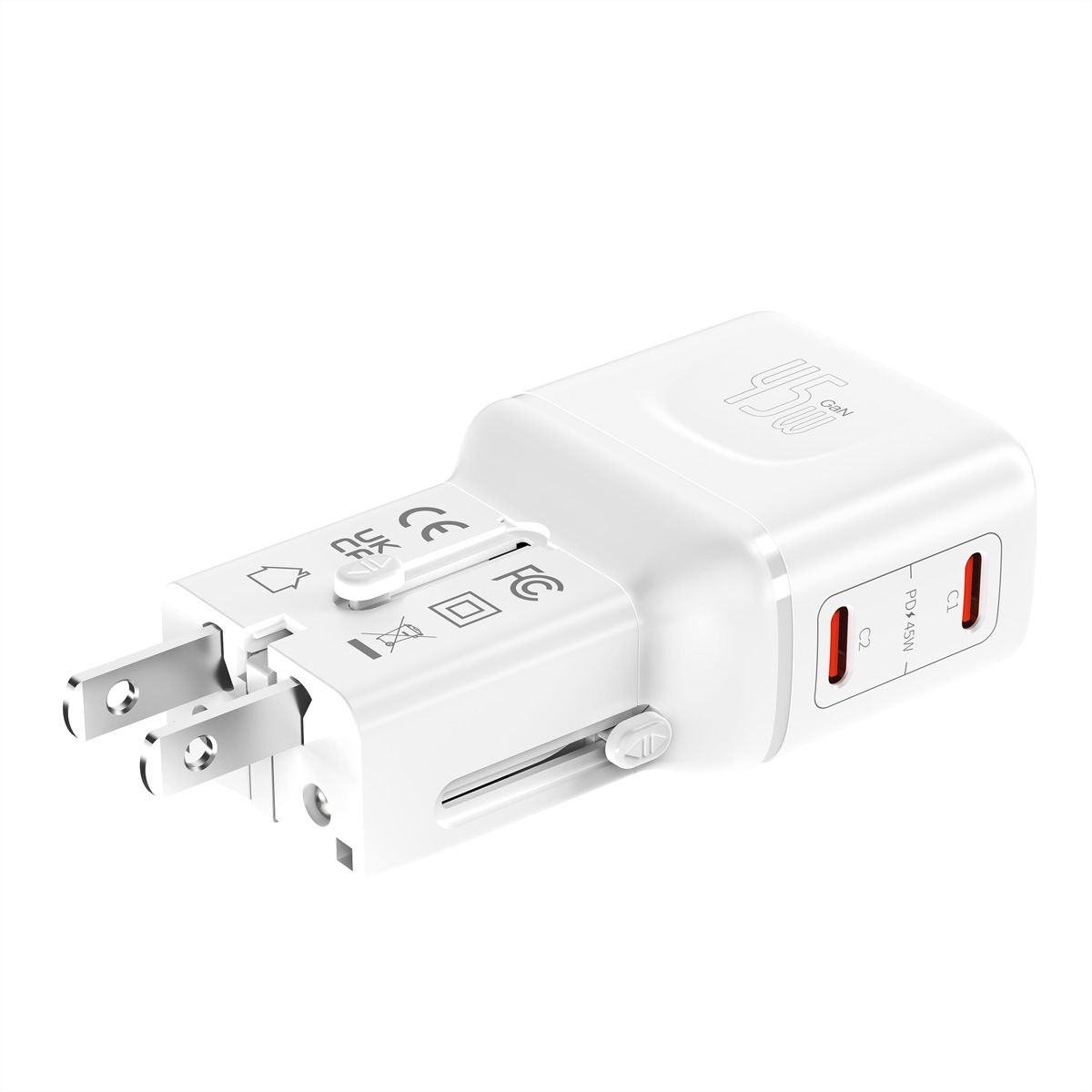 VALUE reisoplader met platte Euro/UK/US stekker, 2 USB-C-poorten, 45 W
