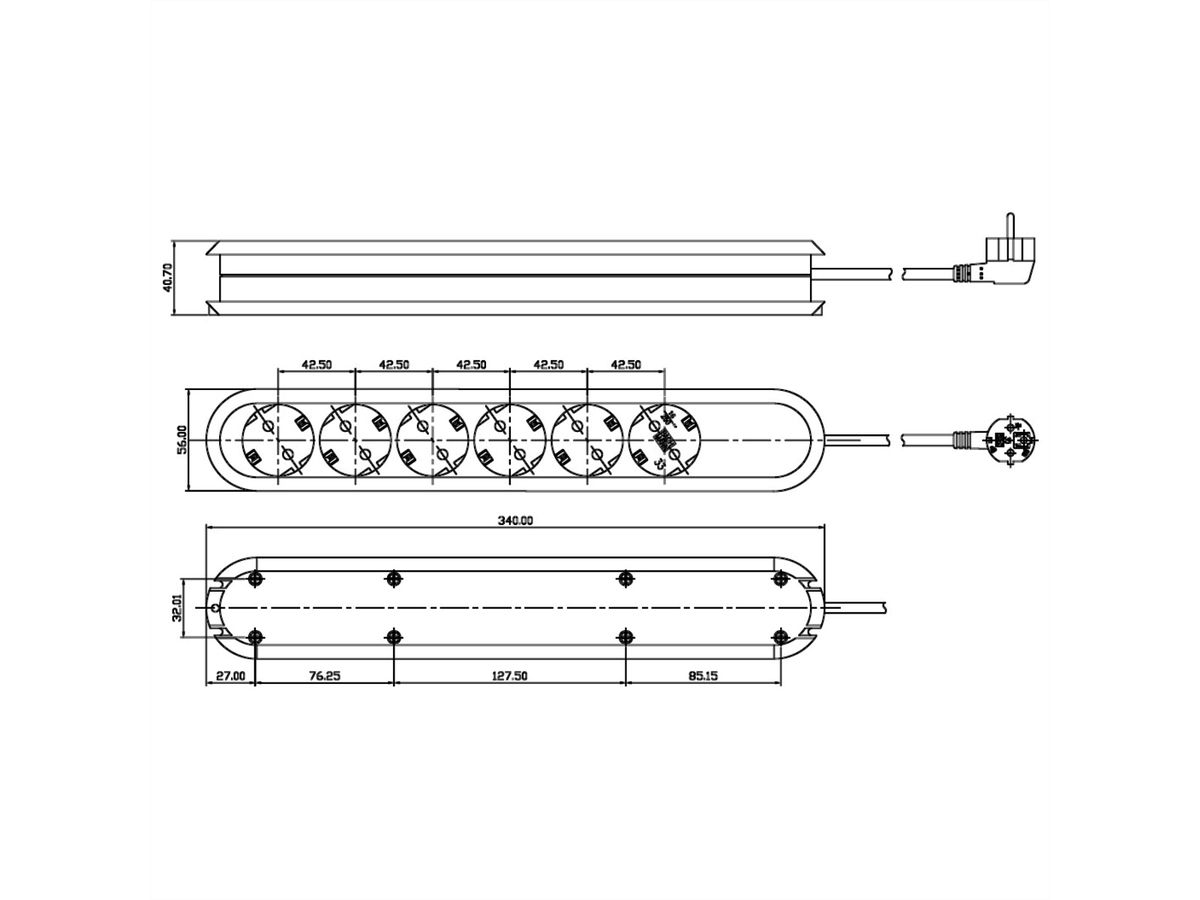 BACHMANN SMART stekkerdoos 6x geaard contact, wit, 5 m