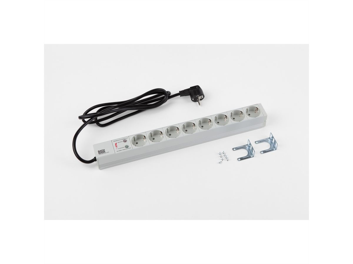 BACHMANN 19" socket strip, 8-way with ÜS without switch