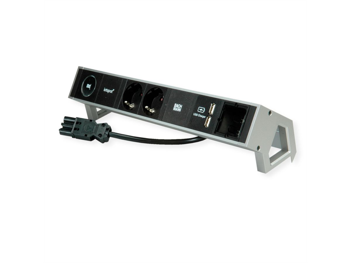 BACHMANN DESK2 1xIOTspot 2xprotective contact, USB Charger 1xABD 0.2m GST18, inox