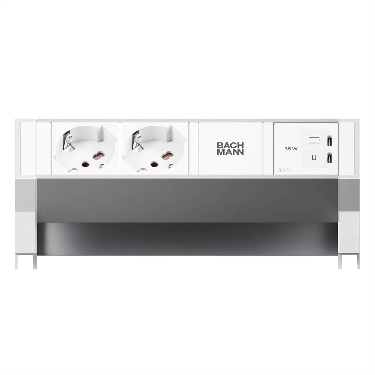 BACHMANN DESK2 ALU WHITE 2xP40, 1x USB-C 65W, L=0.2m, RAL9010