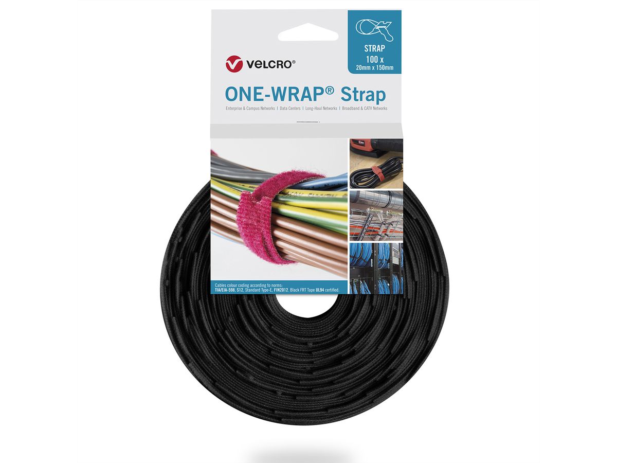 VELCRO® One Wrap® Bindband 25 mm x 300 mm, 100 stuks , brandvertragend, zwart