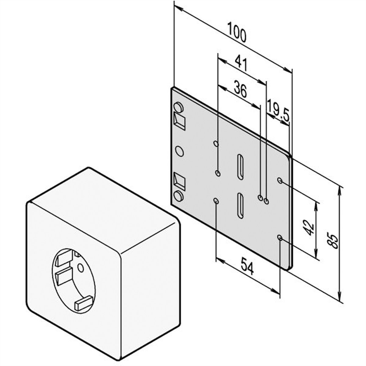 SCHROFF montageplaat voor single Sockets