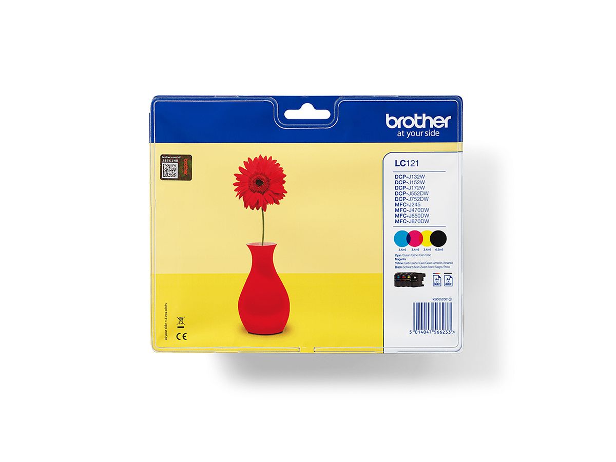 Brother LC121VALBPDR inktcartridge 4 stuk(s) Origineel Zwart, Cyaan, Magenta, Geel