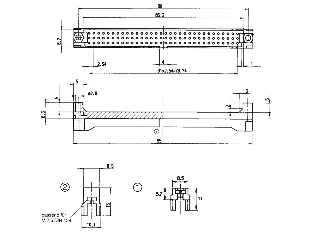 SCHROFF Connector Housing for Type C and R, Blank, Backplane Thickness 3.2 mm, Posts 17 mm