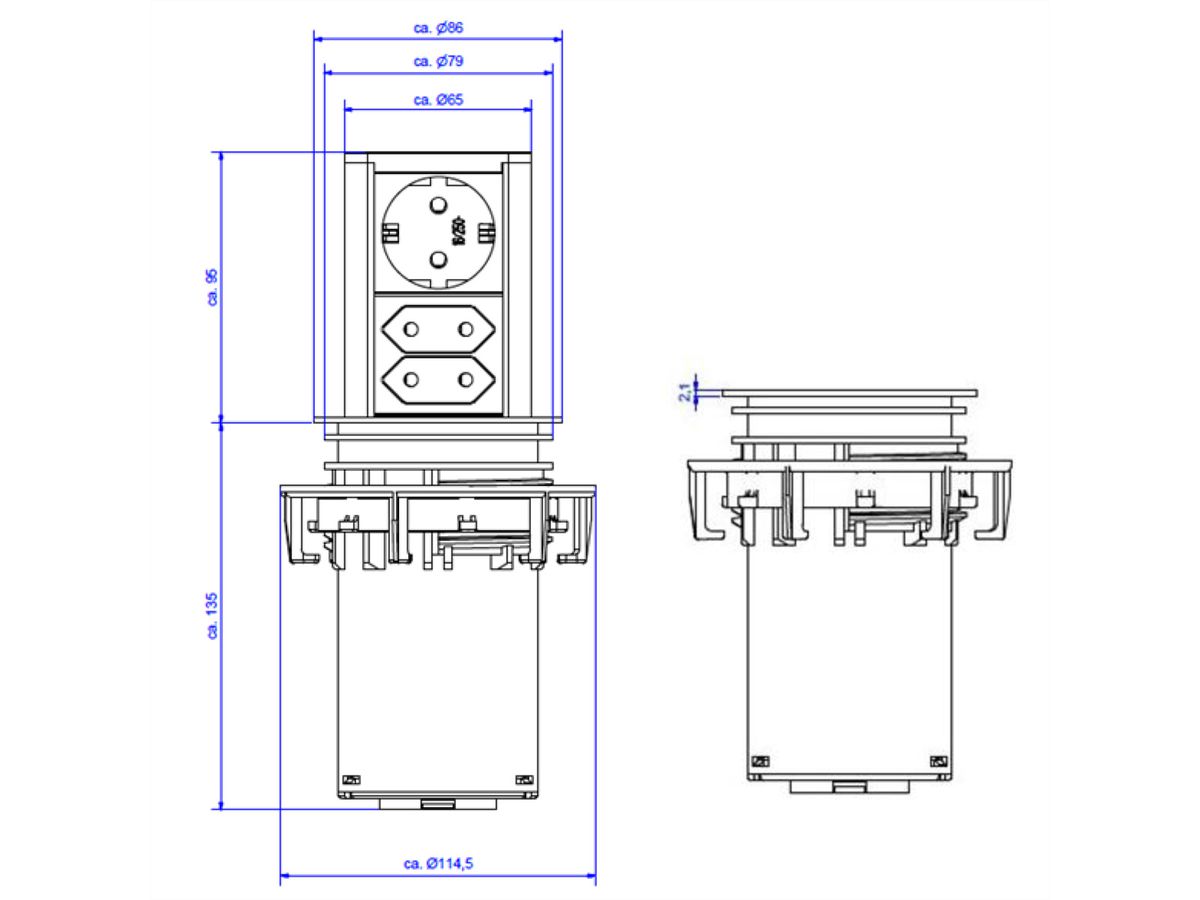 BACHMANN ELEVATOR 1x CEE 7/7 2x Euro, black, 2 m